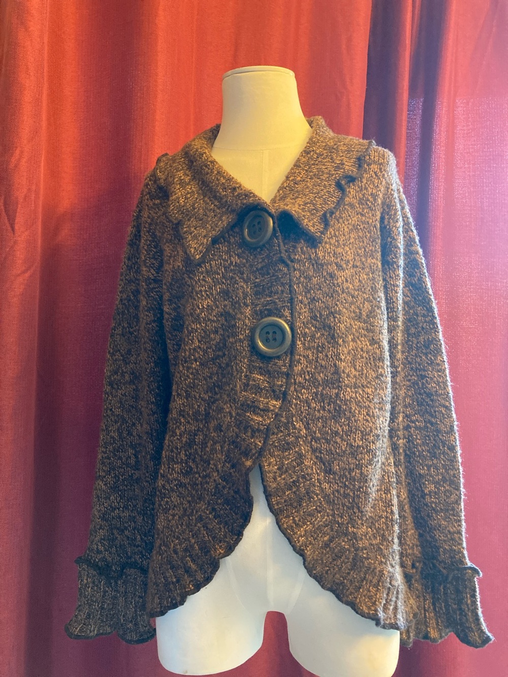 Gizel Cozy Brown Button-Front Women's Sweater Cardigan, 1X